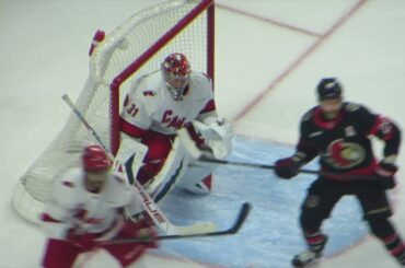 Frederik Andersen in action during the Hurricanes @ Senators hockey game