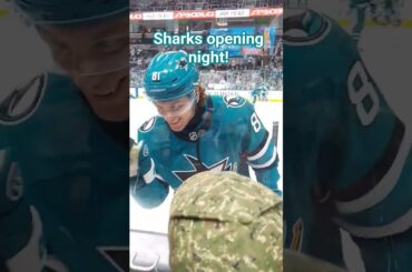 #sanjosesharks warming up before Opening Night vs #vegasgoldenknights. Adam Gaudette in da house!