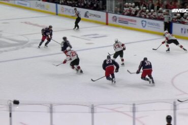 Dawson Mercer scores a goal against the Columbus Blue Jackets