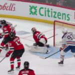 Ryan Nugent-Hopkins scores a goal against the New Jersey Devils