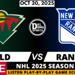 MINNESOTA WILD VS NEW YORK RANGERS 🏒 NHL 2025-26 SEASON Game Score Play-by-Play - Oct 20, 2025