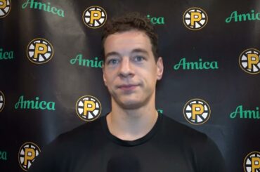 Sweezey speaks with the media after a win over Hartford on Saturday