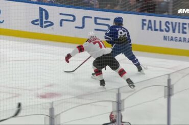 John Tavares scores a goal against the New Jersey Devils