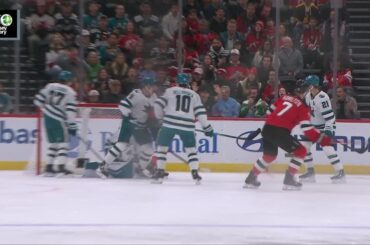 Dougie Hamilton scores a powerplay goal against the San Jose Sharks