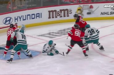 Dougie Hamilton scores a powerplay goal against the San Jose Sharks