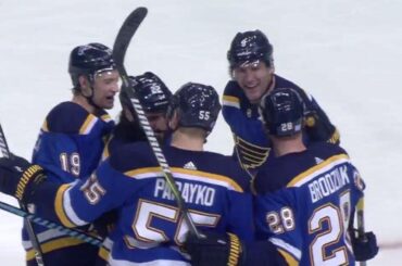 Blues' Upshall finishes of pretty passing play to beat Oilers' Brossoit