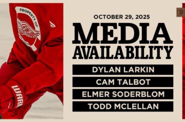 Dylan Larkin, Cam Talbot, Elmer Soderblom, Todd McLellan Practice Media | Oct 29, 2025