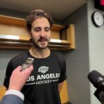 Phillip Danault speaks to the media after LA Kings 3-1 win against Chicago Blackhawks