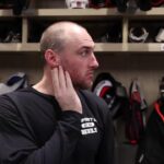 Stefan Noesen and Coach Keefe speak after Friday's Devils practice in LA