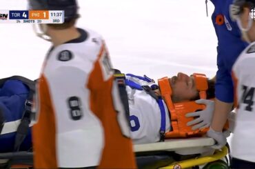 Tanev stretchered off after awkward hit - Full Incident