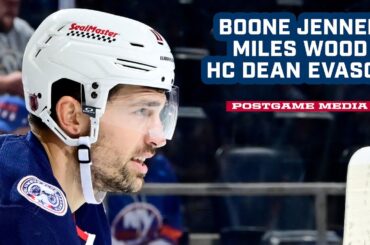 Boone Jenner, Miles Wood and HC Dean Evason - Blue Jackets @ Islanders | Postgame Media