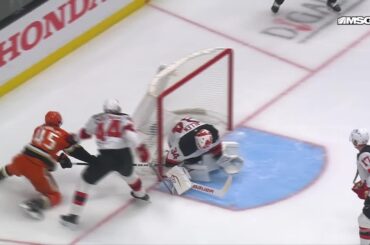 Beckett Sennecke scores a goal against the New Jersey Devils