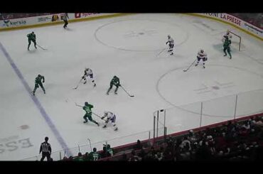 Laval Rocket's Jacob Fowler makes a big save vs. Chase Wouters of the Abbotsford Canucks 10/17/25