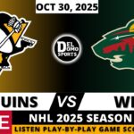 PITTSBURGH PENGUINS VS MINNESOTA WILD 🏒 NHL SEASON 2025-26 Play-by-Play - OCT 30, 2025