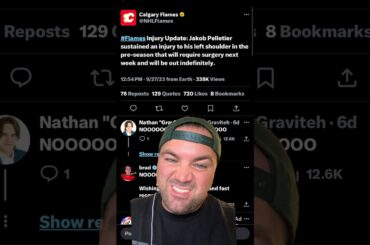 Calgary Flames Jakob Pelletier is out with a left shoulder injury and will need surgery