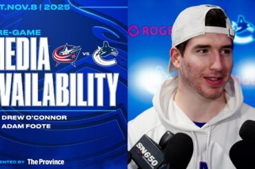 Drew O'Connor & Head Coach Adam Foote Pre-Game Media | Canucks vs Blue Jackets (Nov 8, 2025)