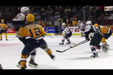 DeBrincat collides with Addison and leaves ice with assistance