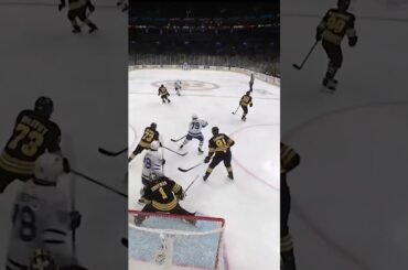 Jeremy Swayman’s reaction after having his helmet knocked off just before a Myers slapshot 😳