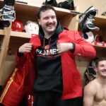 'I'm going with my liney!' | Flames celebrate after beating the Sharks