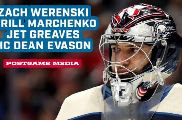 Zach Werenski, Kirill Marchenko, Jet Greaves & Head Coach Dean Evason - CBJ vs. NYR | Postgame Media