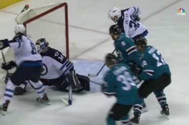 Hutchinson kicks puck into his own net after lucky bounce