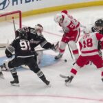 James van Riemsdyk scores a powerplay goal against the New Jersey Devils