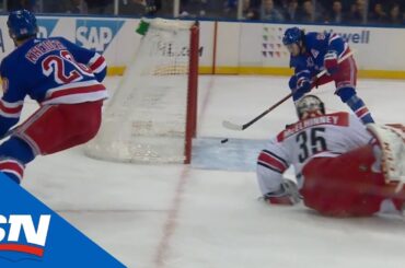 Curtis McElhinney’s Miscue Leads To Open Net Goal For Rangers