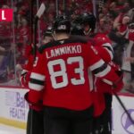 Dawson Mercer scores a goal against the Philadelphia Flyers