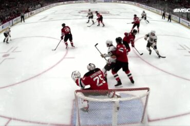 Shea Theodore scores a goal against the New Jersey Devils