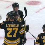 Andrew Peeke scores a goal against the New Jersey Devils