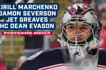 Kirill Marchenko, Damon Severson, Jet Greaves & HC Dean Evason - CBJ @ Capitals |  Postgame Media