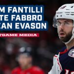 Adam Fantilli, Dante Fabbro & HC Dean Evason - Blue Jackets @ Canes |  Postgame Media