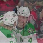 Miro Heiskanen scores a goal against the New Jersey Devils