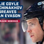 Charlie Coyle, Yegor Chinakhov, Jet Greaves and Head Coach Dean Evason | Postgame Media
