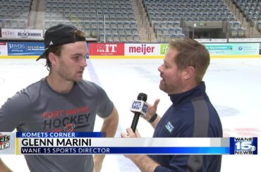 Blake Murray 1-on-1 interview with WANE's Glenn Marini at Komets practice on 12/11/25