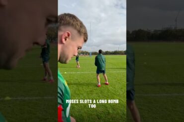 Reece Walsh and Mitchell Moses show off their kicking skills at Kangaroos training! #nrl #ashes