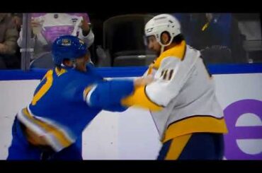 NHL hockey fight - Brayden Schenn(Blues) vs. Nicolas Hague(Predators)