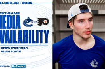 Drew O'Connor & Head Coach Adam Foote Post-Game Media | Canucks at Flyers (Dec 22, 2025)