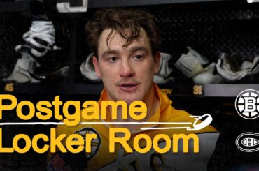 Steeves, Arvidsson, Zadorov, and Pastrnak speak with the media following 6-2 L vs MTL