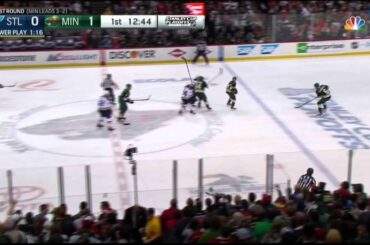 Zach Parise sharp angle snapshot SHG 1-0 St. Louis Blues vs Minnesota Wild April 26 2015 NHL
