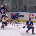 Brett Pesce scores a goal against the New York Islanders