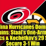 Carolina Hurricanes Dominate Bruins: Staal's One-Armed Heroics & Kochetkov's 29 Saves Secure 3-1 Win