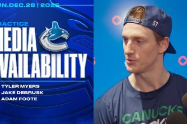 Tyler Myers, Jake DeBrusk & Head Coach Adam Foote Practice Media Availability (Dec 28, 2025)