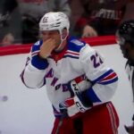 Capitals' Ryan Leonard draws blood from Rangers' Jonny Brodzinski's nose with high stick, 4 min doub