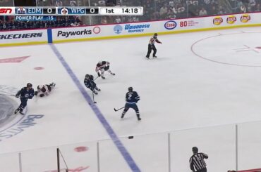 Joakim Nygard goes flying after hit from Neal Pionk
