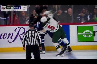 NHL Hockey fight - Logan Stanley(Jets) vs. Jake Middleton(Wild)