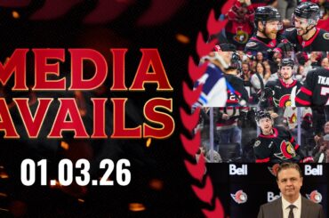 Thomas Chabot, Drake Batherson, Claude Giroux, Travis Green Postgame Media vs WPG