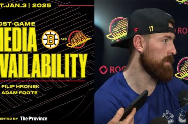 Filip Hronek & Adam Foote Post-Game Media | Canucks vs. Bruins (Jan 3, 2026)
