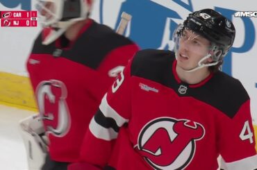 Nikolaj Ehlers scores a goal against the New Jersey Devils