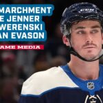 Mason Marchment, Boone Jenner, Zach Werenski and HC Dean Evason - CBJ vs. Penguins | Postgame Media